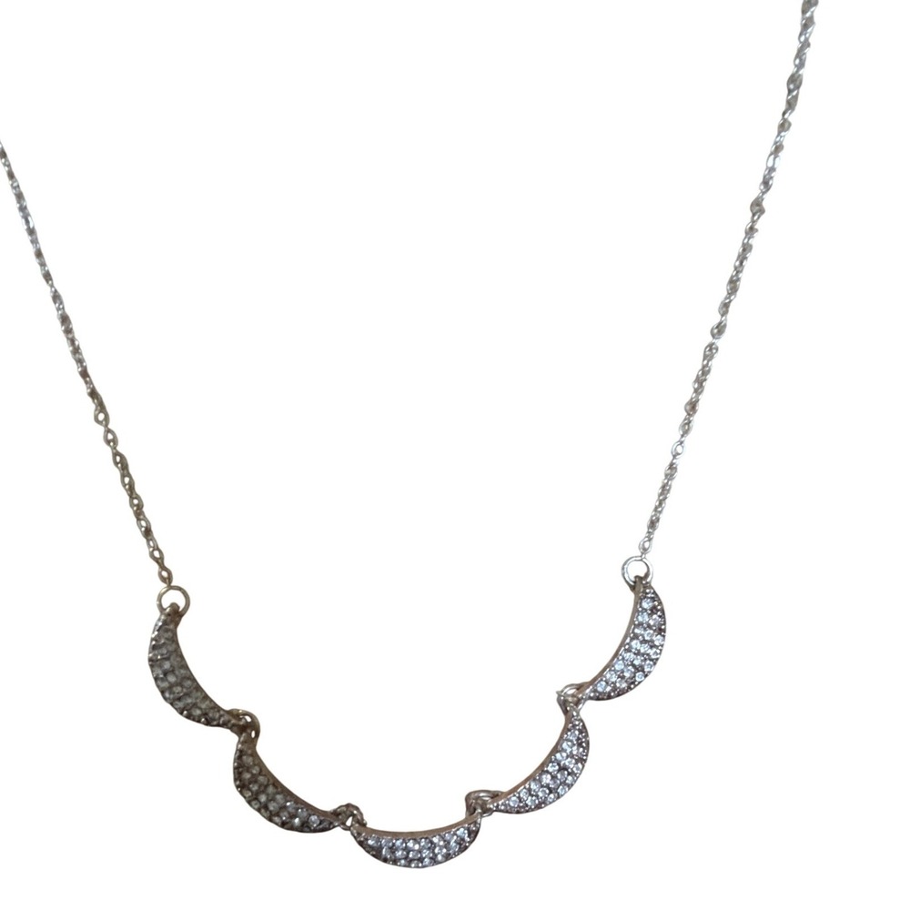 Silver Tone‎ Pavé Crystal Five Crescent Moon Bib Necklace Celestial Adjustable